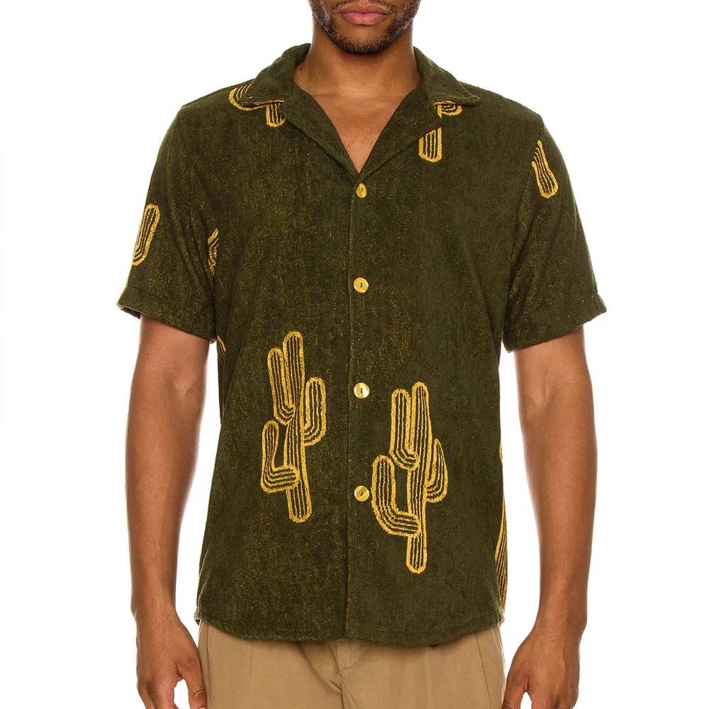 OAS Men's Green Cactus Embroidered Shirt